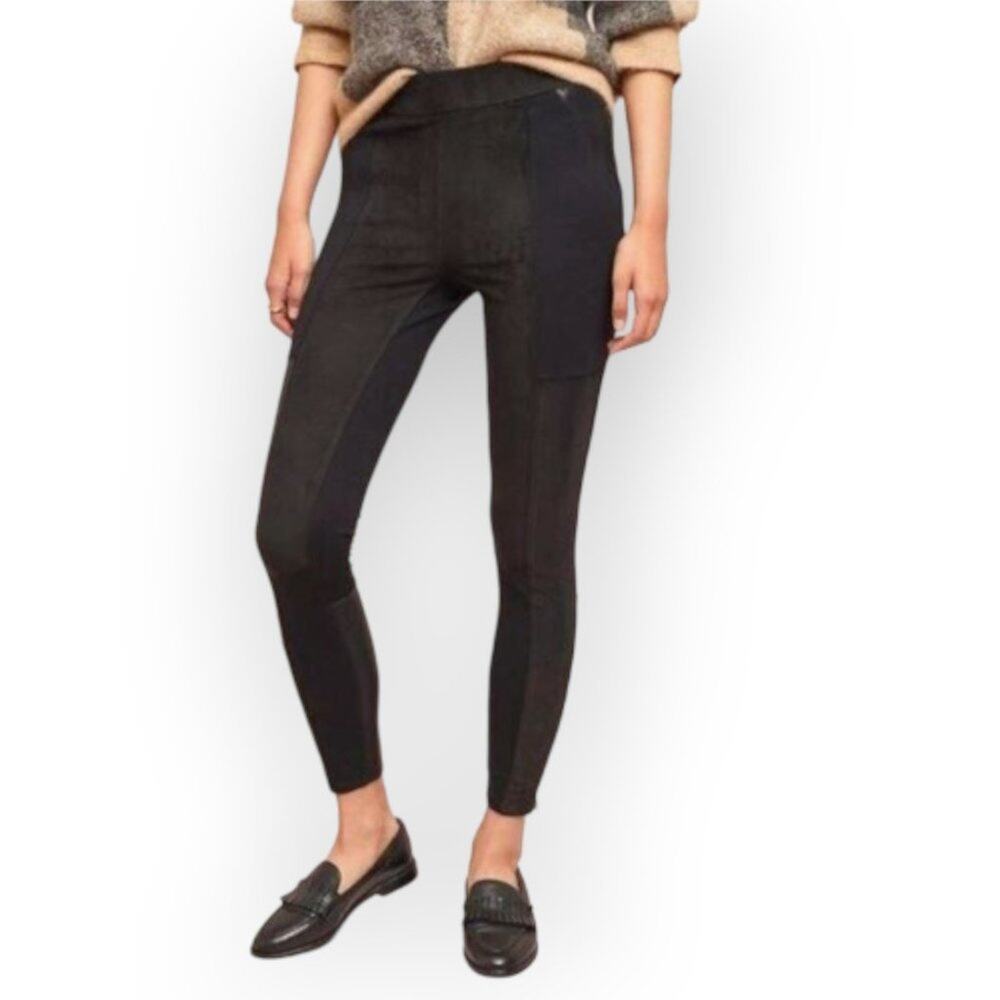 Anthropologie Black Faux Suede Leather Skinny Pants Size 27 Ankle Zip